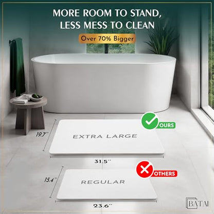 Extra Large Diatomaceous Earth Stone Bath Mat (31.5” x 19.7”) White XL | Fast Absorbent Shower Stone Bath Mat For Bathroom - Quick Dry, Easy Clean and Non-Slip Mat - Instant Drying Diatomite Bathmat - color: White
