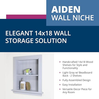 14x18 Aiden Recessed Wall Niche Medicine Cabinet Replacement, in The Wall Bathroom Cabinet Insert Shelf/Shelves, Made in North America, Real Wood, NO MDF, Beadboard, Light Gray - color: Light Gray, size: 14x18