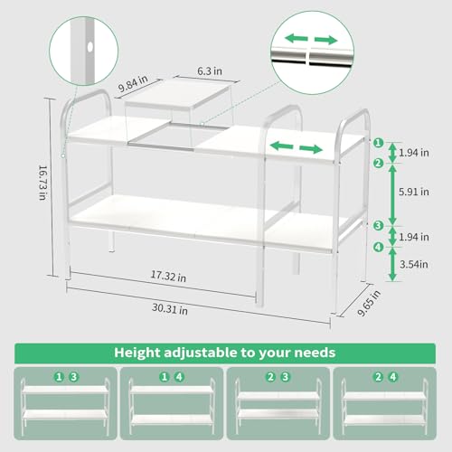 Expandable 2-Tier Under Sink Organizer, 8 Removable Plastic Boards, Tool-Free Installation (White, 2-Tier 8 Boards)