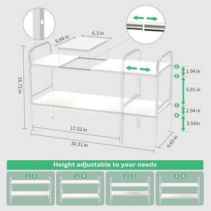 Expandable 2-Tier Under Sink Organizer, 8 Removable Plastic Boards, Tool-Free Installation (White, 2-Tier 8 Boards)