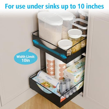 Under Sink Pull Out Organizer, Single-Tier Metal Drawer Slide Out Storage Shelf, No-Drill Nano Adhesive Installation, Fits 16"+ Deep Cabinets for Kitchen Bathroom Pantry Storage - size: Single-layer Medium