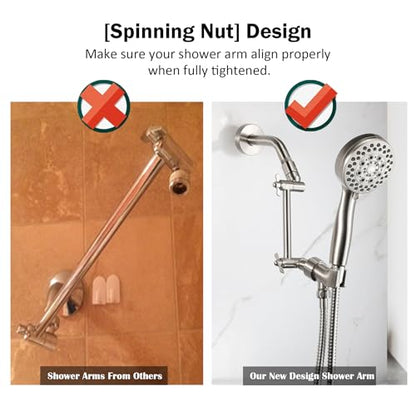 6 Inch Adjustable Shower Head Extension Arm, All-Metal Shower Arm Extender with Locking Set Screw for Rainfall, Fixed, Handheld Showerheads, G1/2 Universal Thread, Easy Installation, Brushed Nickel - color: BNP, style: 6 Inch