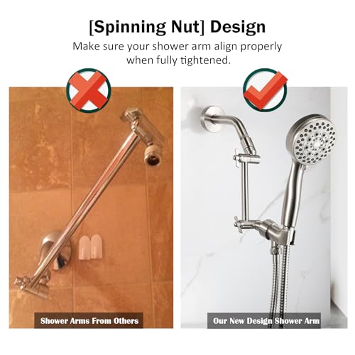 6 Inch Adjustable Shower Head Extension Arm, All-Metal Shower Arm Extender with Locking Set Screw for Rainfall, Fixed, Handheld Showerheads, G1/2 Universal Thread, Easy Installation, Brushed Nickel - color: BNP, style: 6 Inch