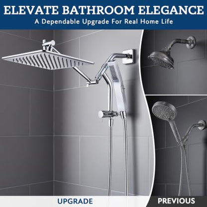 G-Promise 10 Inch All Metal Rain Shower Head with Handheld Spray (Chrome) | Full Body Coverage, Pause Mode Diverter, Power Wash Mode Handheld, Suits Every Height, Easy to Install, Modern Bath Upgrade - color: Chrome, size: 10 Inches
