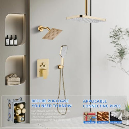 Shower Faucet Set With Handheld Shower Head Gold | Rain shower Head With Handheld Sprayer - color: Glod