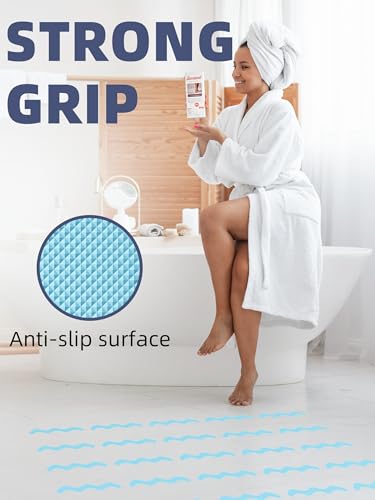 Secopad 24PCS Anti-Slip Shower Stickers with Scraper, 0.8"*8", Blue | Patented, Non Slip, Easy to Use and Clean,Strong Adhesive & No Residue, For Bath Tub, Shower Floor, Stairs, Safe PEVA Decals - color: Blue