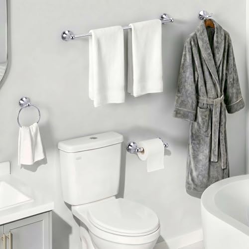24-Inch Wall Mounted Towel Racks for Bathroom – Space Saver 4-Piece Durable Stainless Steel Bathroom Hardware Set with Towel Bar, Towel Ring, Toilet Paper Holder & Hook, Chrome