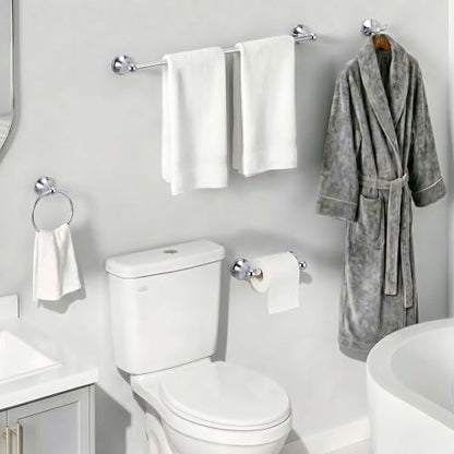 24-Inch Wall Mounted Towel Racks for Bathroom – Space Saver 4-Piece Durable Stainless Steel Bathroom Hardware Set with Towel Bar, Towel Ring, Toilet Paper Holder & Hook, Chrome