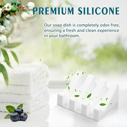 Silicone Soap Dish Self Draining with Suction Cups (White, 2 Pack) | Waterfall drainage design drains fast to keep soap dry silicone soap saver with reusable suction cups for bathroom & kitchen - color: White, size: 2