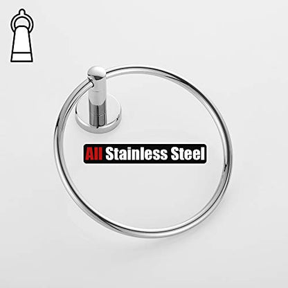 JQK Chrome Towel Ring, 304 Stainless Steel Hand Towel Holder for Bathroom, Polished Finish Wall Mount, TR130-CH - color: Chrome