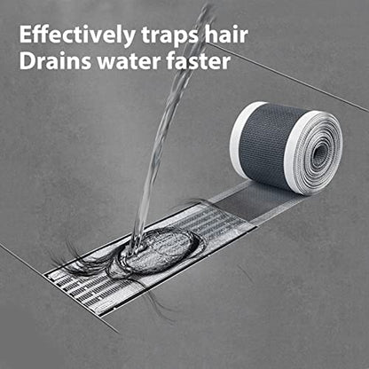 Qeke Disposable Hair Catcher Shower Drain Mesh Stickers, 2.75“ Width, 2Pcs | DIY Shower Drain Cover Hair Catcher for Any Length, 32.8 Foot Hair Stopper for Linear Shower Drain with Removal Tool