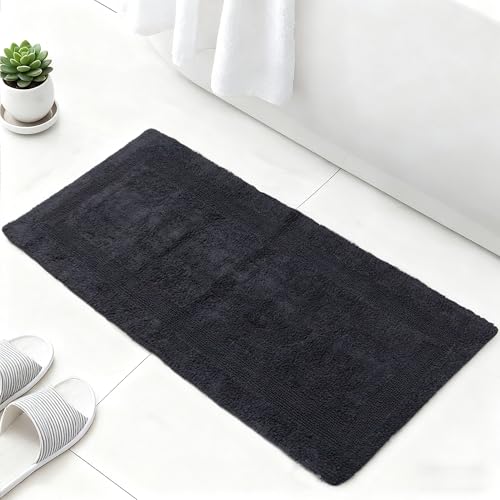 Barossa Design Reversible Cotton Bathroom Runner Rug - 22 x 60 Inch Long Bath Mat Washable & Soft Absorbent, Large Bath Rug for Bathroom Floor, Double Sink Vanity - Charcoal, 22x60 XL - color: Charcoal, size: 22"x60"