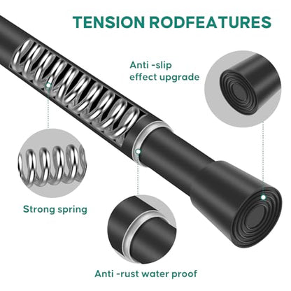 Shower Curtain Rod, No Drill Spring Tension Curtain Rods for Windows, Bathroom, Closet, Non-Slip, Anti-Rust, 0.87" Diameter - color: black, size: 28"-77" 1pcs