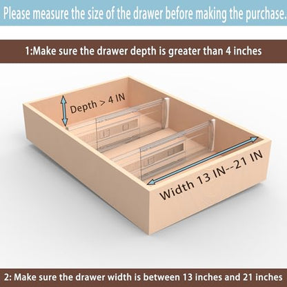6 Pack Adjustable Drawer Dividers for Clothes,4" High Expandable From 13-21" Clear Drawer Organizers, PC Plastic Separators for Dresser/Bedroom/Bathroom/Kitchen/Office Storage - size: 6 PCS-T2-Clear-4 IN