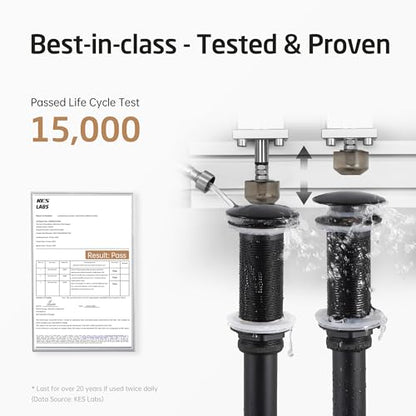 KES All Metal Pop Up Drain Without Overflow, Extended Thread, Bathroom | Matte Black, Brass And Stainless Steel, Compatible With Vessel Sinks, Drain Holes 1.6" To 1.9", 15K-Cycle Pop-Up - color: Matte Black, style: NO Overflow, Long Thread