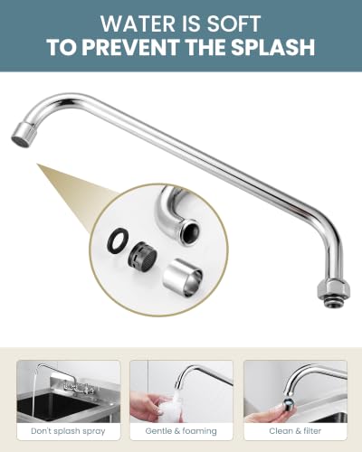 G3/4 Internal Thread Commercial Faucet Swivel Spout Replacement: 14“ Add-on Swing Nozzle Spout - Chrome Polished Spout Replacement Part For Commercial Kitchen Sink Faucet - 1.8gpm/ 2.2gpm Aerator - size: 14 Inch