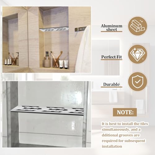 12 Inch Shower Niche Shelf Brushed Anodized Aluminum Finish Tile Insert | Rectangular Shelf For 12 Inch Tile Prefabricated Niches, Fits 1/8 Inch Grout Lines, Shower Niche Insert Brushed Anodized - size: Aluminum - Silver