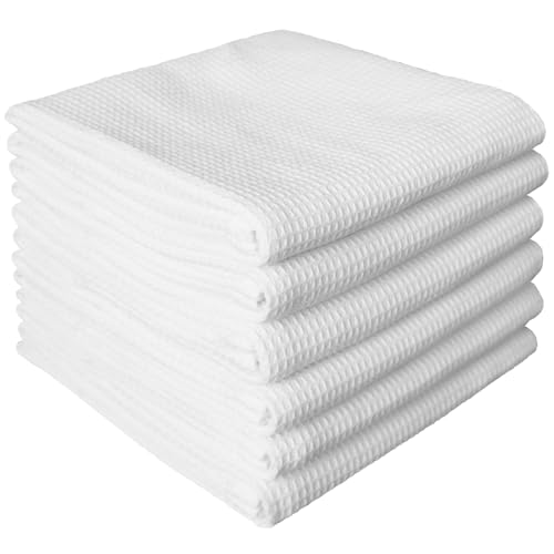 QUILTINA Dish Towels Set, 100% Cotton Waffle Weave Kitchen Towels 6 Pack, 17 x 25 Inches, Super Absorbent for Drying and Cleaning, White - color: White, size: 17 x 25 - 6 Pack