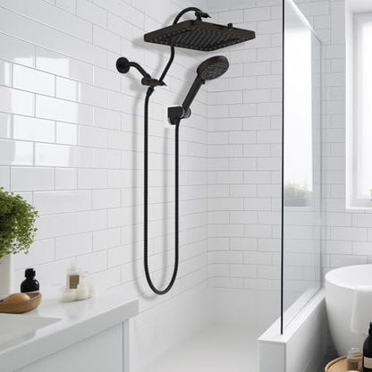 Hibbent 13'' 5-spray Rain Shower Head, 10-Spray Handheld, Oil Rubbed Bronze | cUPC Certified High Pressure Dual Showerhead Combo, Upgraded Rainfall Shower Head, 12'' Extension Arm, 71'' Hose & Holder - color: Oil Rubbed Bronze, style: Square 13''