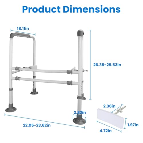 Adjustable Toilet Handrails, Toilet Handrails for Elderly, Freestanding Toilet Frame, Adjustable Height and Width, Suitable for Elderly and Pregnant Patients, White