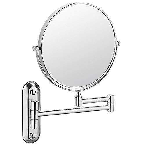 Wall Mounted Mirror, 3/5X Magnification + Normal Bathroom Shaving Mirror Double-Sided Magnifying Makeup Vanity Swivel Mirror, 8 Inch Extendable Arm, Chrome Finished,Chrom,Chrome-1X/3X - color: Chrome, size: 1X/3X