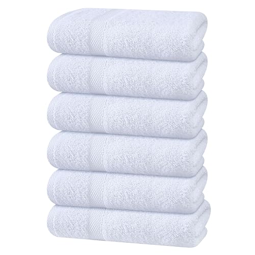 Hand Towel Set of 6-100% Cotton Ultra Soft Highly Absorbent Washable Reusable 600 GSM Lighter Weight, Quick Dry Towels for Bathroom Gym Kitchen Hotel Spa - 16x27 Inch Hand Towels White - color: White, size: Pack of 6