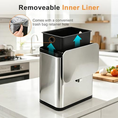 SIDIANBAN Mini Hanging Trash Can with Lid for Kitchen Cabinet Door | 0.8 Gal / 3L Stainless Steel Garbage Can, Compost Bin for Countertop, Under Sink, Bathroom, RV, Office
