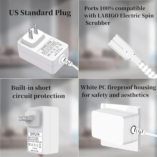Charger for kHelfer Kh8 Electric Spin Scrubber,Compatible with kHelfer Kh1 Pro Kh2 Pro KH8W KH8B KH8G Electric Spin Scrubber Power Adapter Cord