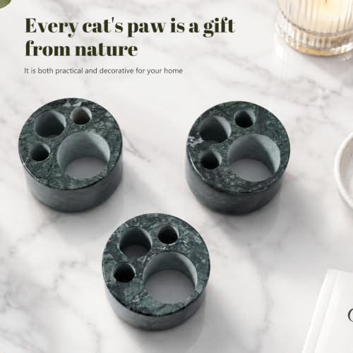 Karibiber Marble Toothbrush Holders, 4 Slots Toothbrush Holders for Bathrooms Countertop, Small Cute Green Kids Toothbrush Organizer, Drainage Toothbrush and Toothpaste Holder Stand Unique Cat Paw