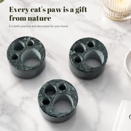 Karibiber Marble Toothbrush Holders, 4 Slots Toothbrush Holders for Bathrooms Countertop, Small Cute Green Kids Toothbrush Organizer, Drainage Toothbrush and Toothpaste Holder Stand Unique Cat Paw