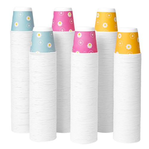 Tamone 600 Pack 3 oz Bathroom Cups, Mouthwash Cups with Flower, Pink, Yellow, Blue Small Disposable 3 oz Paper Cups for Party, Picnic, BBQ, Travel, Home & Event - color: pink & yellow & blue