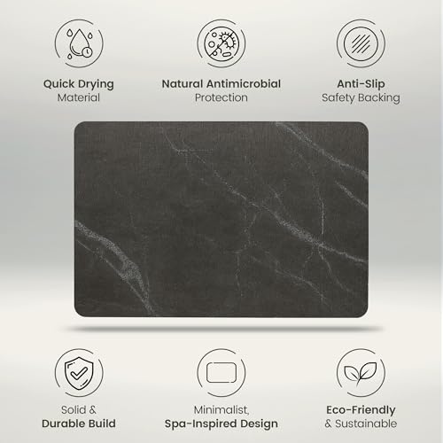 Quick Dry Shower Stone Bath Mat, Super Absorbent & Non-Slip 24 x 16 Inch Diatomaceous Earth Mat, Durable & Easy to Clean Diatomite Bath Mat for Bathroom Floor/Kitchen (Charcoal) - color: Charcoal