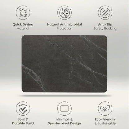 Quick Dry Shower Stone Bath Mat, Super Absorbent & Non-Slip 24 x 16 Inch Diatomaceous Earth Mat, Durable & Easy to Clean Diatomite Bath Mat for Bathroom Floor/Kitchen (Charcoal) - color: Charcoal