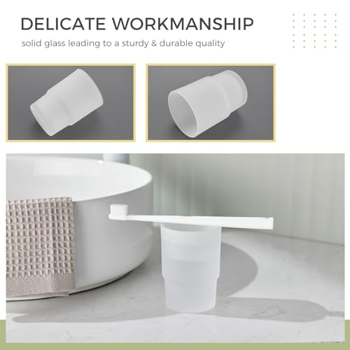 Aomasi Glass Bath Rinse Cup for Bathroom Sink, Frosted White Toothbrush Cup | Thickened Substantial Glass, Modern Bathroom Tumbler Cup for Daily Drinking Water, Easy to Clean, Cabinet Small Items Storage - color: Frosted White