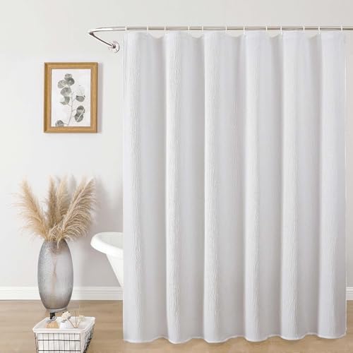 Aiyufeng 3D Textured White Shower Curtain for Bathroom, Fabric Shower Curtain Soft Cloth & Hotel Spa Quality, Luxury Boho Bathroom Curtains, Machine Washable, White, 72x72 Inches - color: White, size: 72"W x 72"L (Pack of 1)