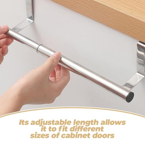GLEAVI 2pcs Stainless Steel Stretch Towel Bars Adjustable Over Cabinet Door Hand Towel and Dish Cloth Holders Kitchen and Bathroom Rack Organizer
