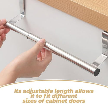 GLEAVI 2pcs Stainless Steel Stretch Towel Bars Adjustable Over Cabinet Door Hand Towel and Dish Cloth Holders Kitchen and Bathroom Rack Organizer