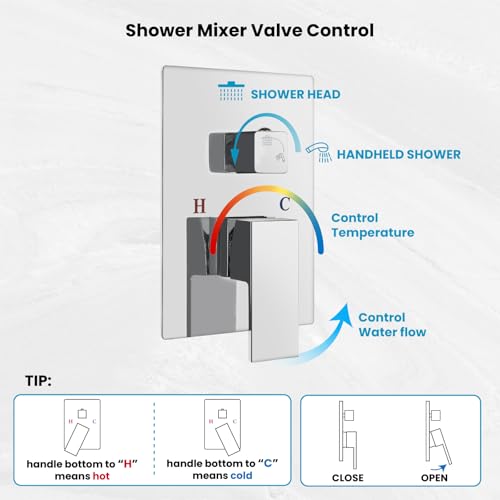 gotonovo Rainfall Bathroom Shower System Rain Shower Head and Handle Set Wall Mounted Shower Complete Combo Solid Brass Pressure Balancing Shower Mixer Valve 12 Inch Polished Chrome - color: Polished Chrome, size: 12 Inch