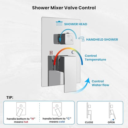 gotonovo Rainfall Bathroom Shower System Rain Shower Head and Handle Set Wall Mounted Shower Complete Combo Solid Brass Pressure Balancing Shower Mixer Valve 10 Inch Polished Chrome - color: Polished Chrome, size: 10 Inch