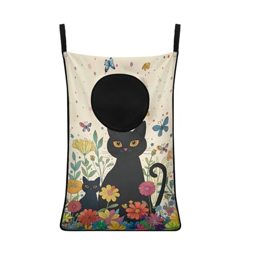 ZOUTAIRONG Black Cat Flower Hanging Laundry Hamper Kids Girls Laundry Basket Laundry Hamper Space Saving Home Storage Organizer Clothes Hampers - color: Black Cat Flower