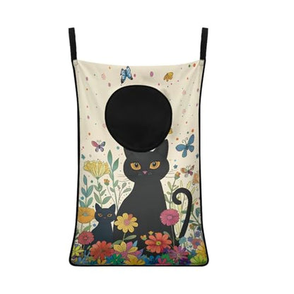 ZOUTAIRONG Black Cat Flower Hanging Laundry Hamper Kids Girls Laundry Basket Laundry Hamper Space Saving Home Storage Organizer Clothes Hampers - color: Black Cat Flower