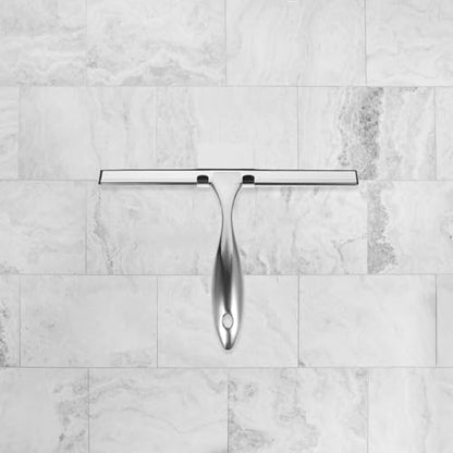 SUPVOX Stainless Steel Bathroom Squeegee with 10-inch Rubber Blade and Adhesive Hook, Glass Door Window Cleaner for Shower Screens, Tile, and Car Glass Cleaning Tool