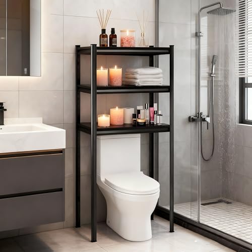 Over The Toilet Storage Shelf, Freestanding Metal Bathroom Shelf Organizer, Waterproof Rustproof Space Saver, Black，54.3''H×15.7''W×11.8''D - size: 54.3''H×15.7''W×11.8''D