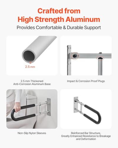30 Inch U-Shaped Toilet Safety Rail, Foldable Grab Bar for Seniors, Anti-Slip Handle, 300 Lbs Capacity, Flip Up Toilet Grab Bars with Paper Holder for Enhanced Bathroom Safety Black