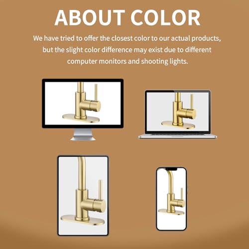 Gold Bathroom Sink Faucet with Pull Down Sprayer | 2 Mode Sprayer, with Deck Plate for 1 or 3 Hole, 360° Swivel, with Pop Up Drain for Vanity Bar RV Basin Laundry - color: Brushed Gold