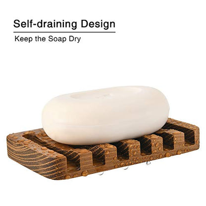 Wooden Soap Dishes for Bathroom Shower,Teak (2P) | Bar Soap Holder with Self Draining Tray, Natural Waterfall Drain Soap Saver