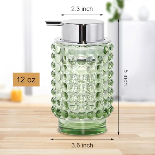 Glass Foaming Soap Dispenser, Green Foam Hand Soap Dispenser, Bathroom 12 Oz Large Bottle with Silver Pump, Refillable Lotion Pump Container for Bathroom, Kitchen,Hand Soap, Dish Soap, Shampoo - color: Green and Silver