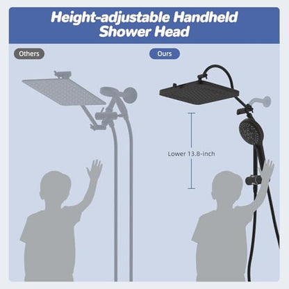 Hibbent Upgraded cUPC Certified 13'' Shower Head Combo, High Pressure 5 Spray Rainfall Showerhead with 10 Sprays Handheld, All Metal 3-way Diverter Shower Arm, 71'' Hose and Holder, Oil-Rubbed Bronze - color: Oil Rubbed Bronze, style: Square 13"
