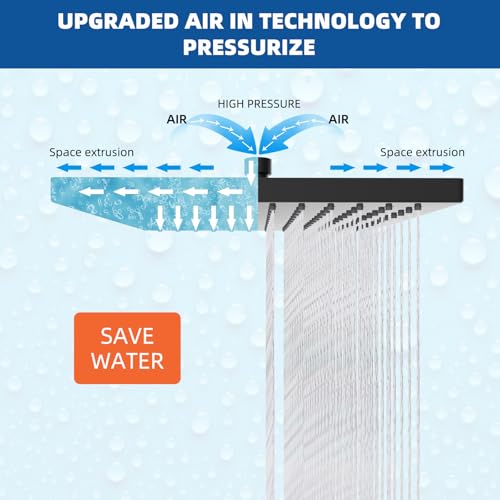 Hibbent cUPC Certified High Pressure 10'' Rain Shower Head, Matte Black | Metal Square Bathroom Waterfall Thickness Shower Heads, High-flow Fixed Rainfall Showerheads, Adjustable Brass Ball Joint - color: Matte Black, style: Square 10''