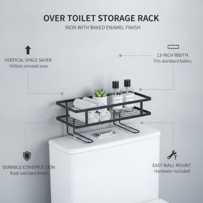 Over Toilet Storage Rack, Iron Bathroom Shelf with Baked Enamel Finish, Wall Mounted Vertical Organizer for Small Bathrooms, 13-Inch Width (1 PC) - color: Black